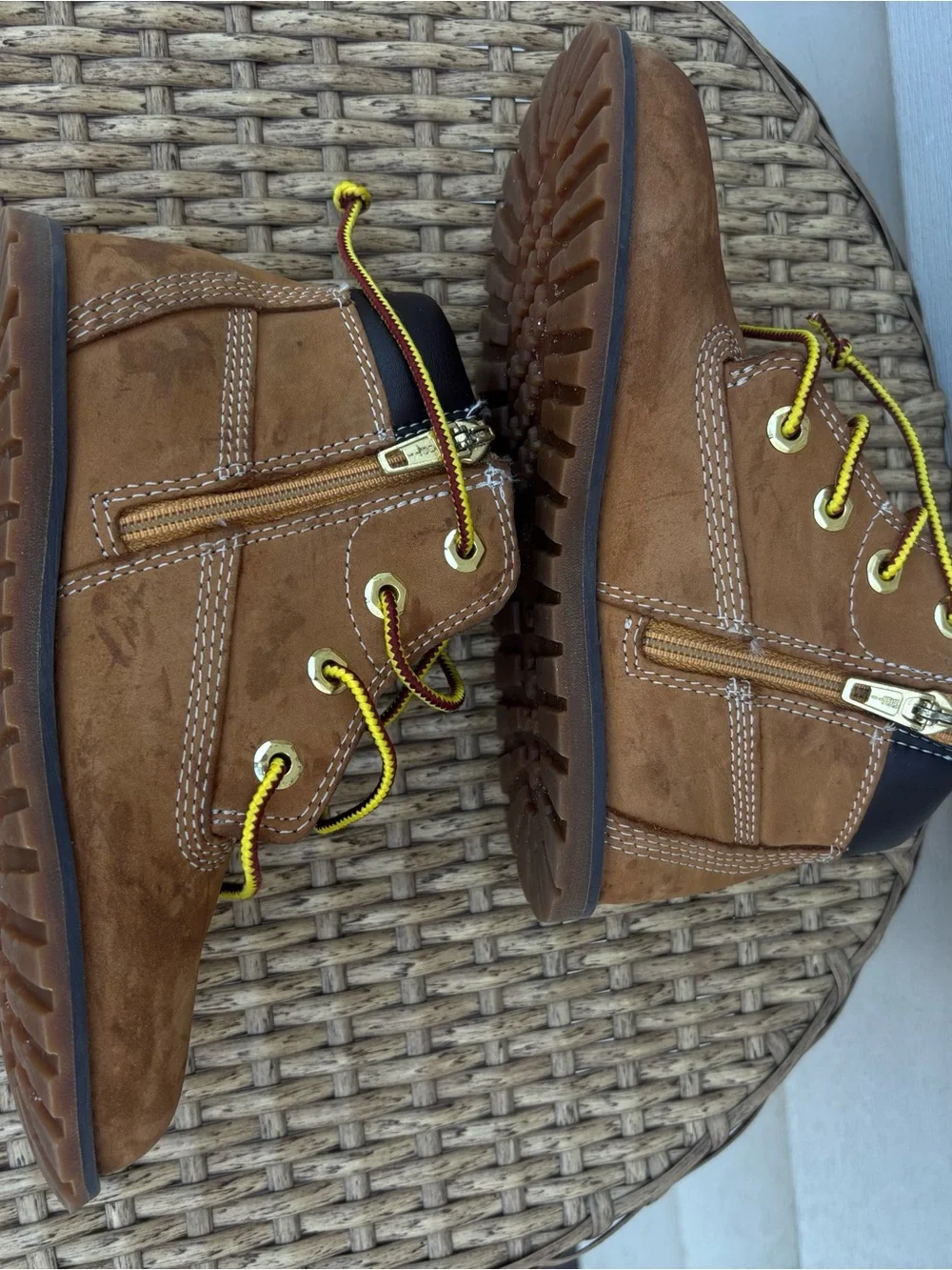 Timberland Brown Leather Kids Lace-Up Ankle Boots with Black Collar